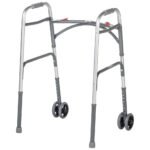 Bariatric Aluminum Two Button Folding Walker with Wheels - Image 3