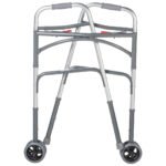 Bariatric Aluminum Two Button Folding Walker with Wheels - Image 4